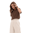 thumbnail image 2 of T-shirts à Manches Courtes Surdimensionnés pour Femmes, Col Rond, Coupe Ample, T-Shirt d'Entraînement, Hauts Décontractés d'Été, Coton, Café, S, 2 of 8