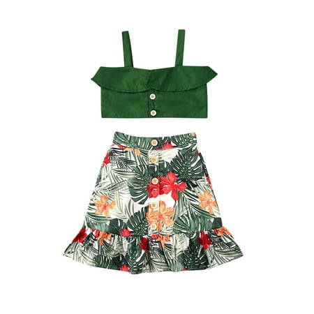 

Suanret 2PCS Summer Todderl Baby Girls Camisole Buttons Shirt Tops Floral Shorts Dress Casual Clothes Dress Set 4-5 Years