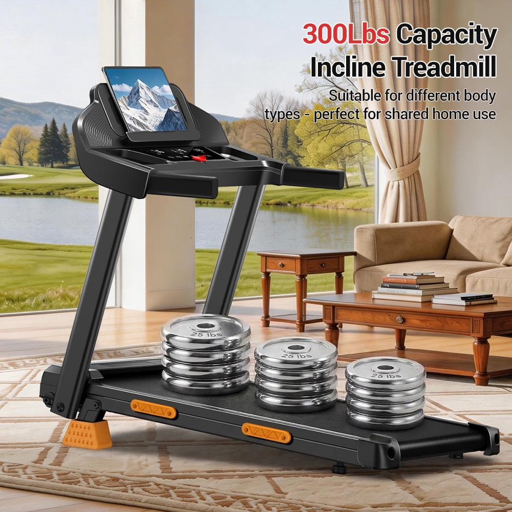 CURSOR FITNESS 4-in-1 15% Incline Folding Treadmill for Home, 3.0HP Quiet Motor with 7-Layer Shock Absorption, 300 lbs Capacity, 3 LED Displays with Handrails