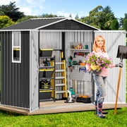 Uforic 6'x4' Metal Outdoor Storage Shed with Window & Lockable Double Doors, Sloped Roof Weatherproof Steel Tool Shed for Garden, Backyard, Patio, Lawn and Garage, Gray & White