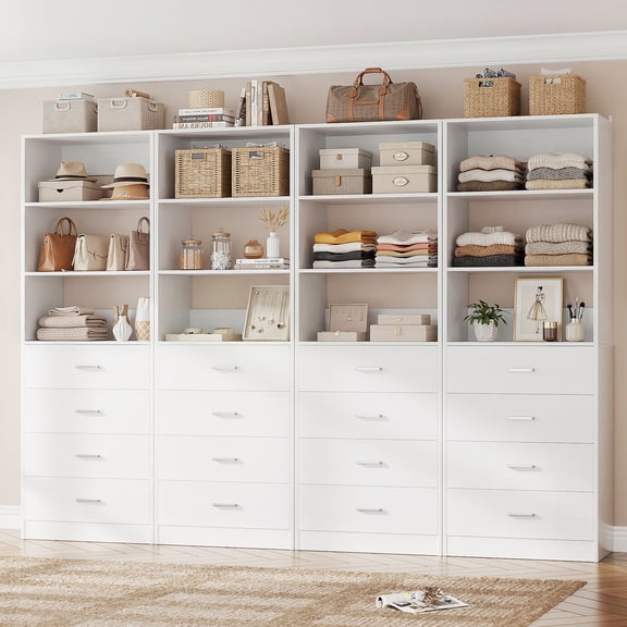 Homieasy 7.1 FT Freestanding Closet System 4-Piece Set, 85.2'' Closet Organizer System with 16 Drawers & 13 Shelves for Walk-in Closet, Bedroom, White