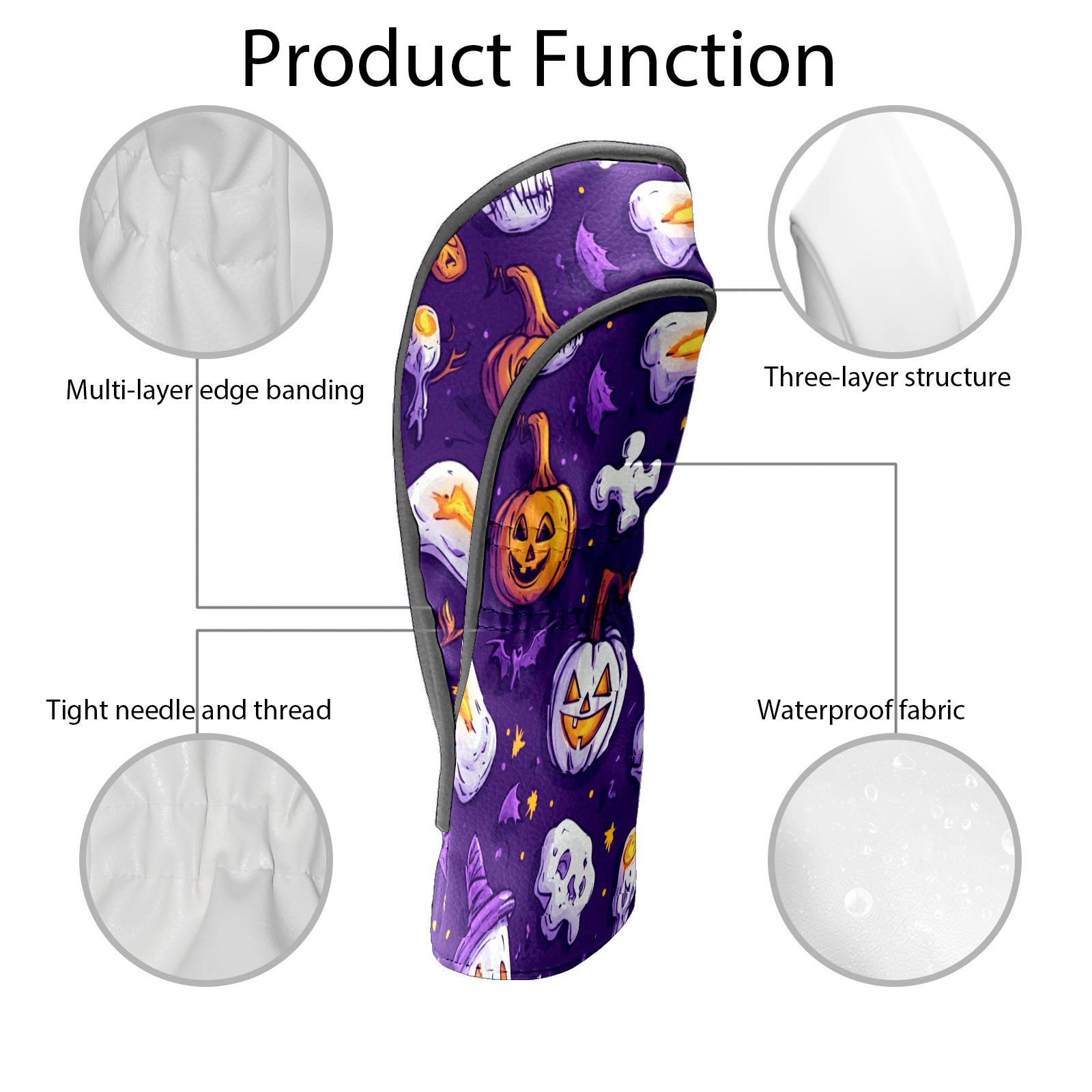 Golf Club Covers PU Leather Waterproof Head Covers for Fairway Woods Hybrids Halloween Cartoon Style