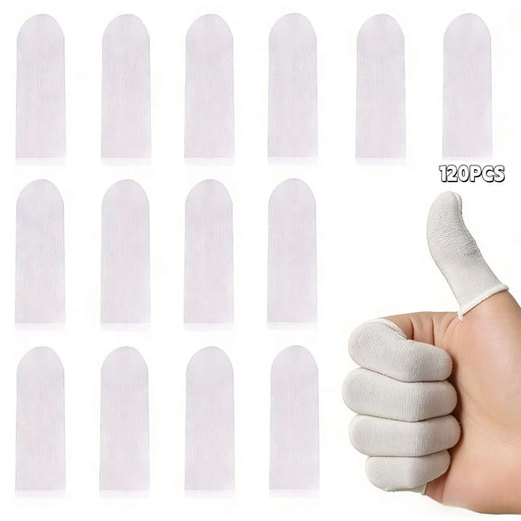 120Pcs Cotton Finger Cots, White Thumb Cot Fingers Protectors, Comfortable Cloth Finger Cots, Breathable Toe Sleeves Fingertips Protective Cover(White)
