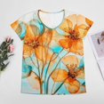 thumbnail image 4 of Abstract Blue Orange Flowers Women's Blouse Short Sleeve Women's Top T-Shirt Spring Summer Clothes, 4 of 7