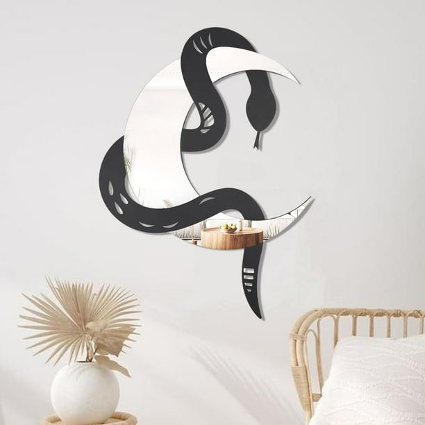 Espejo de pared OYEFLY, diseño de serpiente negra, luna creciente, madera