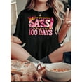 thumbnail image 1 of T-Shirt Femme Imprimé Géométrique Rose Chic - Col Rond Décontracté, Manches Courtes, Mélange Polyester Extensible, Lavable en Machine - Parfait pour l'Été & la Mode Quotidienne, 1 of 8