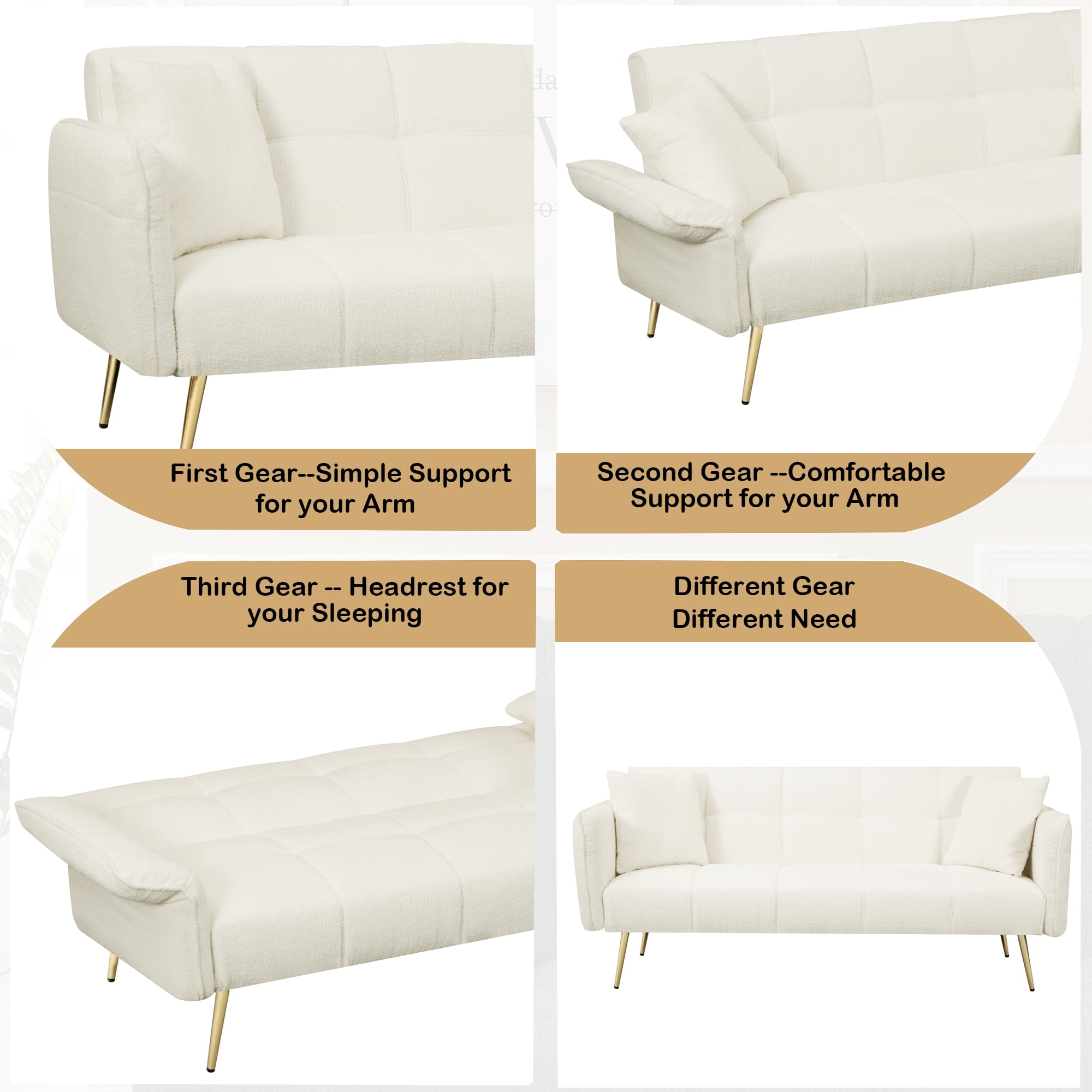Futon Sofa Bed,Convertible Double Sofa Bed with Folding Armrests for Living Rooms and Small Spaces,Beige