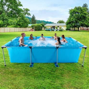 10FT Large Swimming Pool Framed Rectangle Above Ground Durable  Easy to Assemble for Endless Water Play