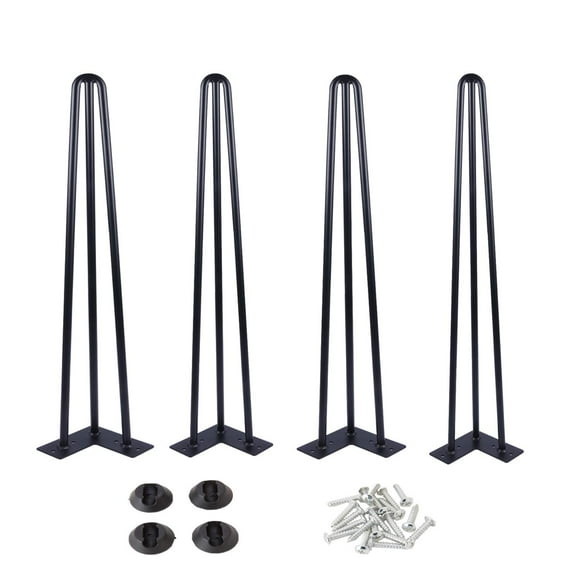 Osring 16 Inch Hairpin Table Legs with 1/2?Dia 3-Rods, Metal Furniture Legs for Coffee Table and Console Table, Mid-Century Black Hairpin Legs with Hairpin Floor Protector Feet, 4 Pack