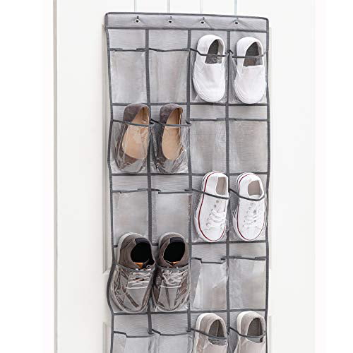 Sneakers and Home Accessories 24 Large Clear Durable Pockets Gorilla Grip Over The Door Hanging Shoe Organizer Storage Rack and Hang Organizers for Shoes Hooks for Closet Doors Beige 64x19