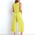 thumbnail image 4 of Dazajoo Two Piece Linen Sets for Women Casual Crew Neck Tank Tops and Wide Leg Pants with Pockets Set Summer Solid Color Lounge Suits,Yellow,S, 4 of 8