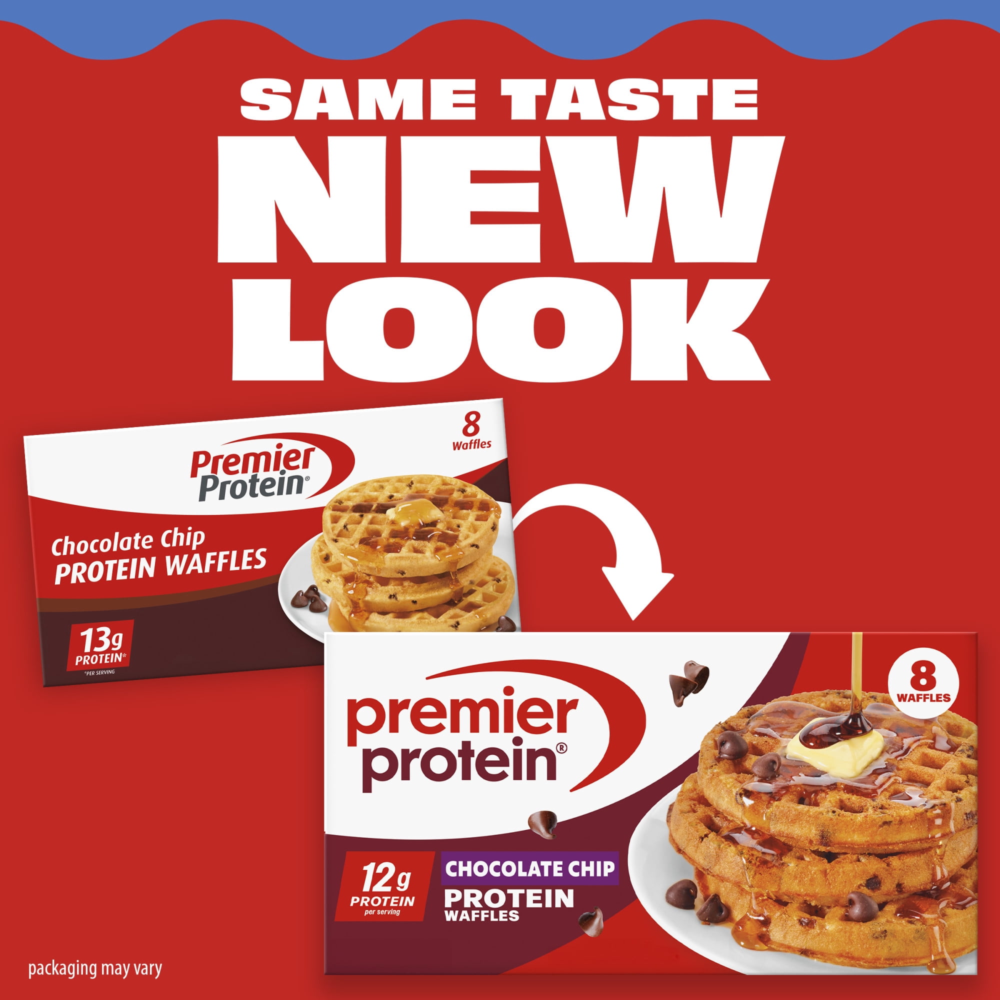 Premier Protein Frozen Chocolate Chip Protein Waffles, 9.87 oz Box, 8 Count