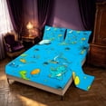 thumbnail image 2 of Manfei Cute Cartoon Dino Animals Queen Sheets,Kawaii Cars Queen Sheet Sets,Blue Green,4 Pieces,1 Flat Sheet,1 Fitted Sheet and 2 Pillowcases, 2 of 6