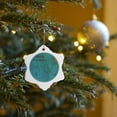 thumbnail image 7 of 3drose, Merry Christmas, Elegant Aqua, Coral, Green, Snowflakes and Stars, 3 inch Snowflake Porcelain Ornament, 7 of 7