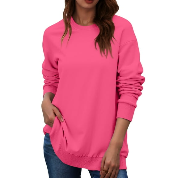 Crewneck Sweatshirts Women Casual Long Sleeve Tops Fall Cute Pullover Sweatshirts No Hood Solid Color Sweat Shirts Watermelon Red 2XL