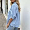 thumbnail image 3 of ClodeEU Women's V Neck Puff Short Sleeve Pleated Blouse,Casual Loose Swing Tunic Top Light Blue,Women's Plus M, 3 of 4