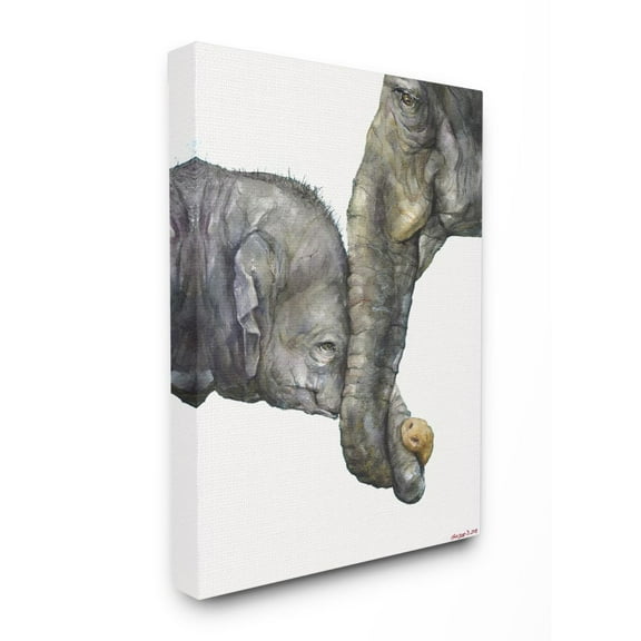 Stupell Industries Cute Baby Elephant Family Animal Watercolor Painting Canvas Wall Art by George Dyachenko