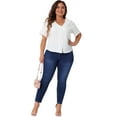 thumbnail image 3 of DARING DIVA Women's Plus V Neck Button Casual Blouse 1X White, 3 of 6