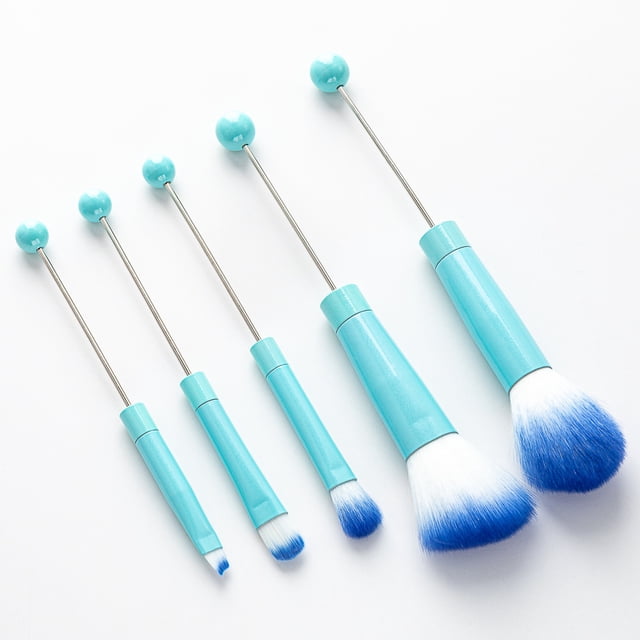 5 piezas de pinceles de maquillaje con mango de metal con cuentas, pinceles sueltos para rubor, pinceles oblicuos para sombras de ojos, pinceles para cejas, herramientas de belleza