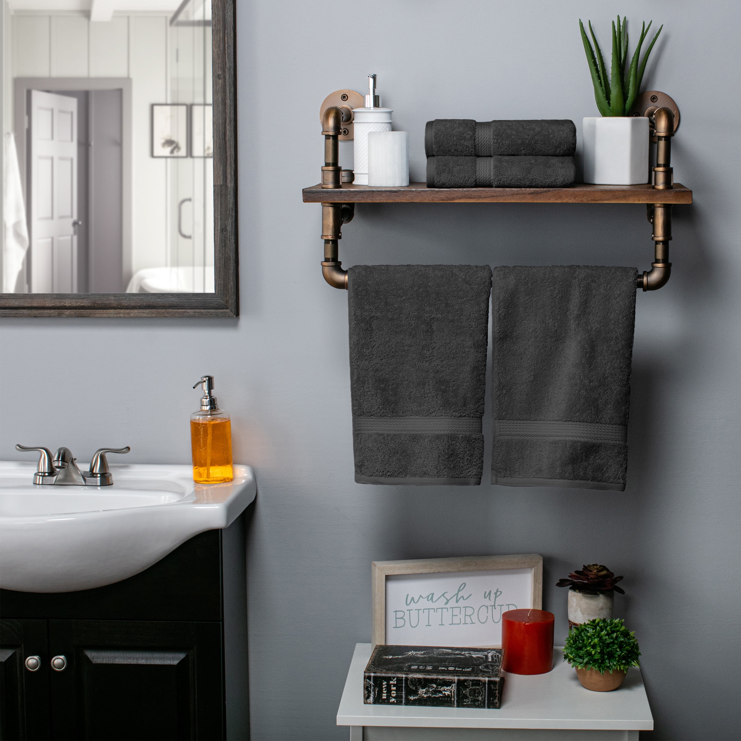 Superior Hymnia Egyptian Cotton Hand Towel Set, Charcoal