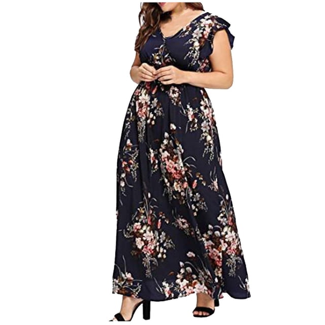Vestido HUOGUO sexy para mujer, talla grande, estampado con cuello en V, sin mangas