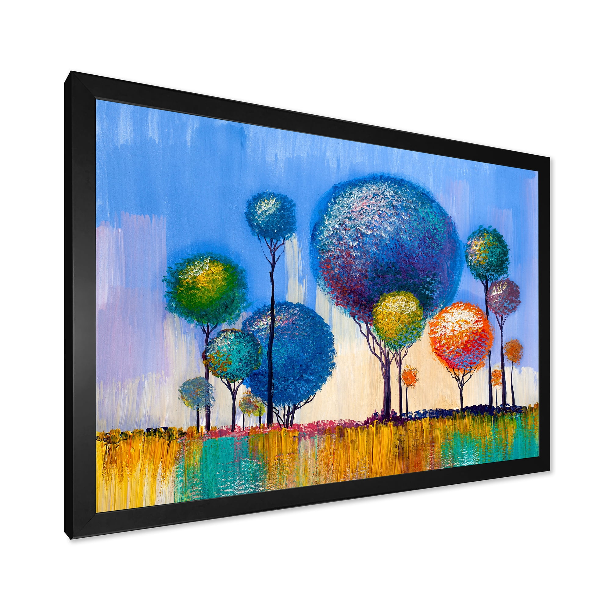 Designart 'Colourful Landscape Trees Impressionist I' Modern Framed Art Print