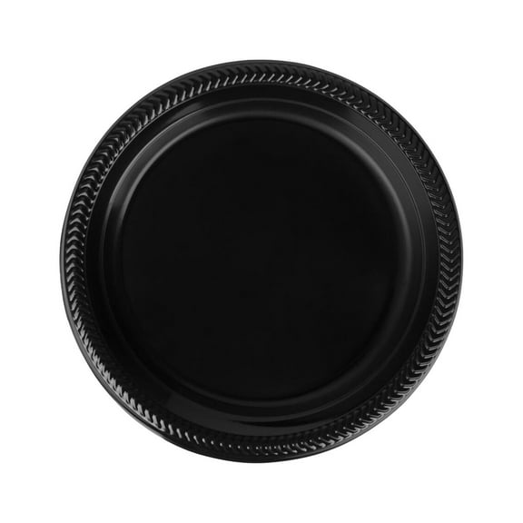 EcoQuality Disposable 7" inch Round Black Plastic Plates - China Like Party Plates, Heavy Duty Disposable Dinner Plates, Salad Plate, Weddings, Serveware (50)