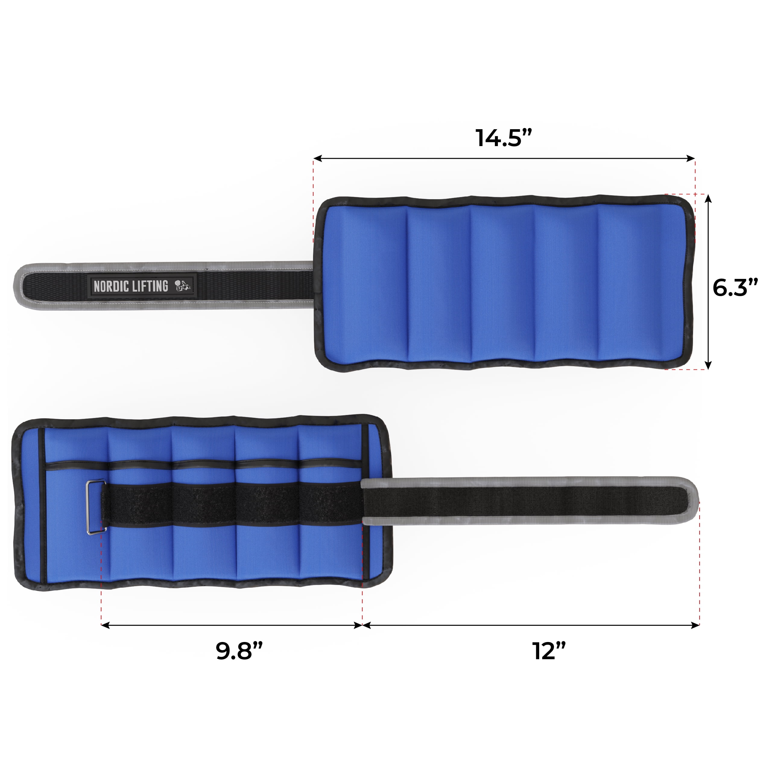 Nordic Lifting Adjustable Ankle Weights for Women and Men 2 4 6 8 10 Lbs, 1 Pair - Royal Blue