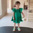 thumbnail image 1 of Été Tout-Petits Filles Pétale Manches en Vrac Robe Casual Ruffled Robes Solide Dos Bowknot une Ligne Robes Enfants Tenue 2-7Y, 1 of 7