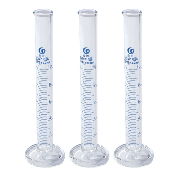 Unique Bargains 10ml 3.3 Borosilicate Glass Graduated Cylinder, 3Pcs Round Base Blue Graduations Measuring Cylinder