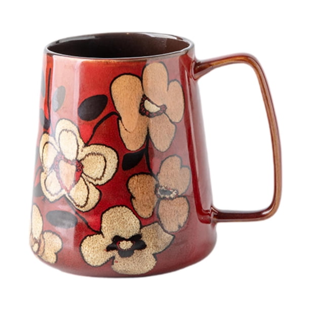 Taza de café de cerámica, taza de cerámica, grande, esmaltada creativa para beber con asa grande Rojo