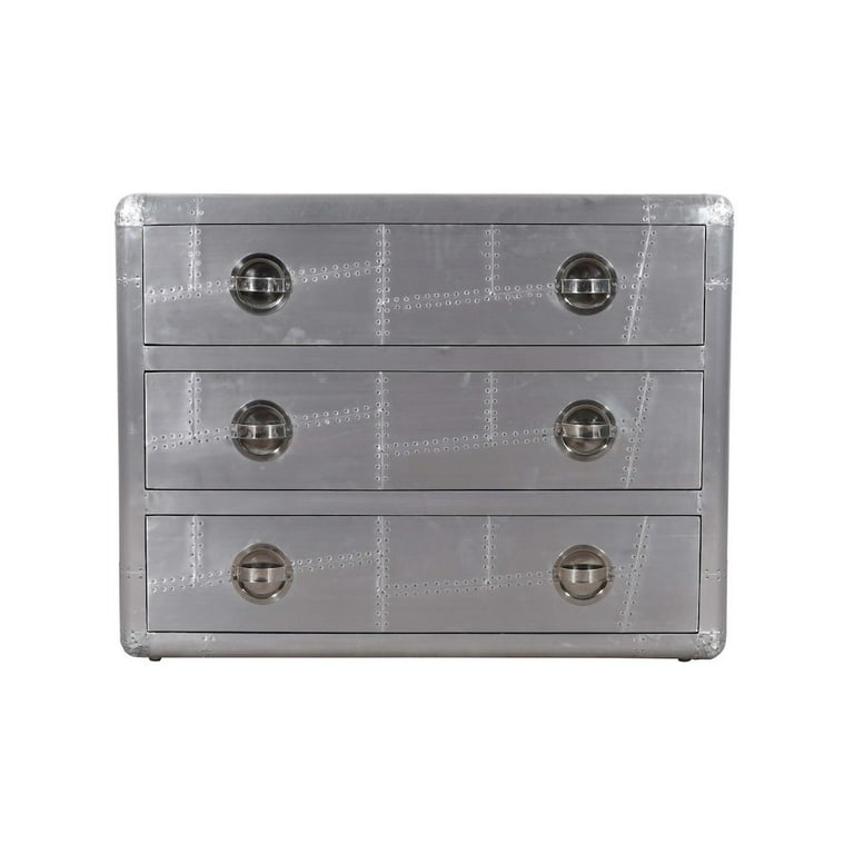 Pilot 3-Drawer Chest with Silver Aluminum Cladding and Exposed