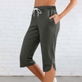thumbnail image 2 of Summer Capris for Women Casual Stretch High Waisted Yoga Pants Lightweight Pull On Side Split Athletic Cropped Trouser with Pockets Dark Gray 2XL, 2 of 7