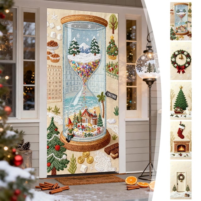 Portada de puerta de Navidad Estereoscópica, cortina de puerta de Navidad, decoración de puerta y pared de Navidad, festival de Navidad, cortina de puerta de estilo bordado, decoración de fiesta de