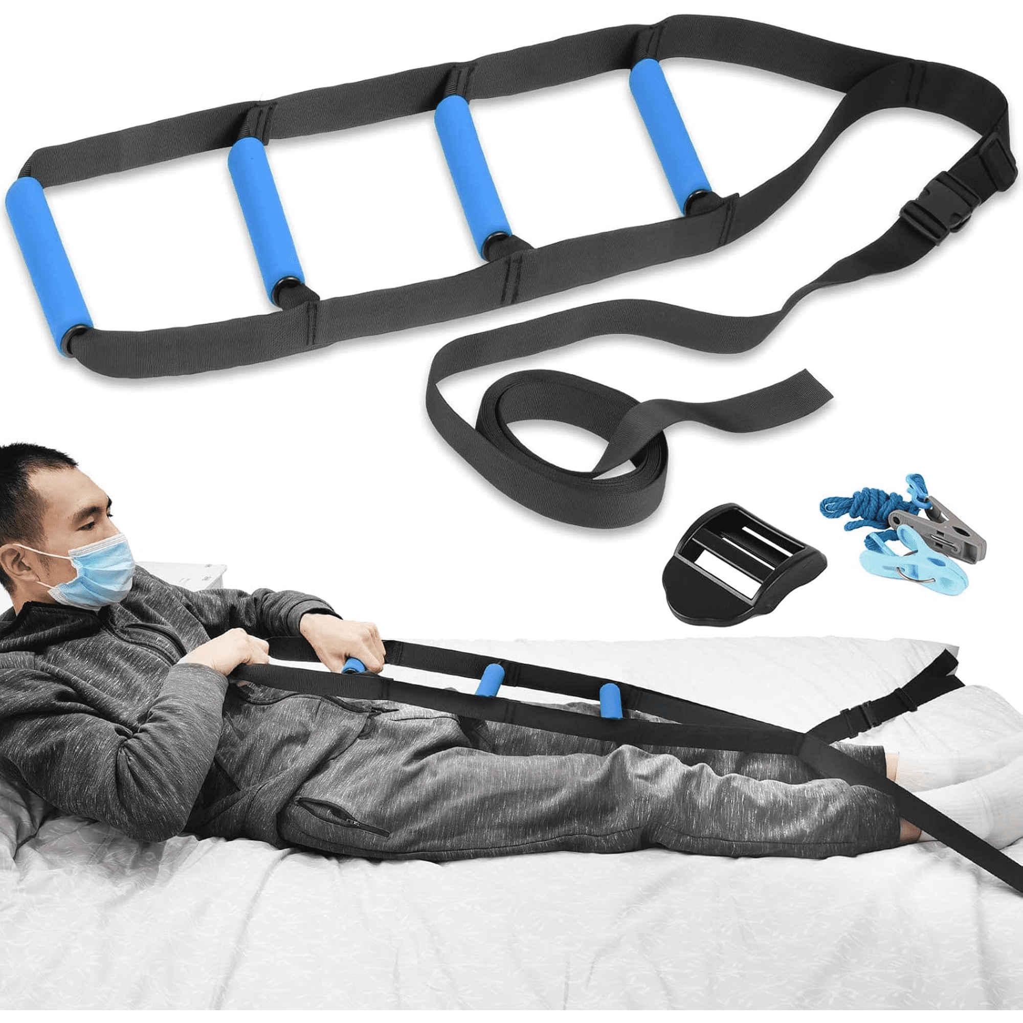 Bed Ladder Assist,Pull up Helper and Sit up Helper 4 Handle Grips,Bed Rail Assis