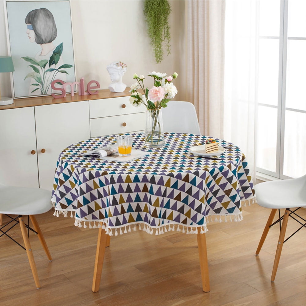 Elegant Style Print Round Tablecloth Retro Tasseled Table Cover Home Decoration