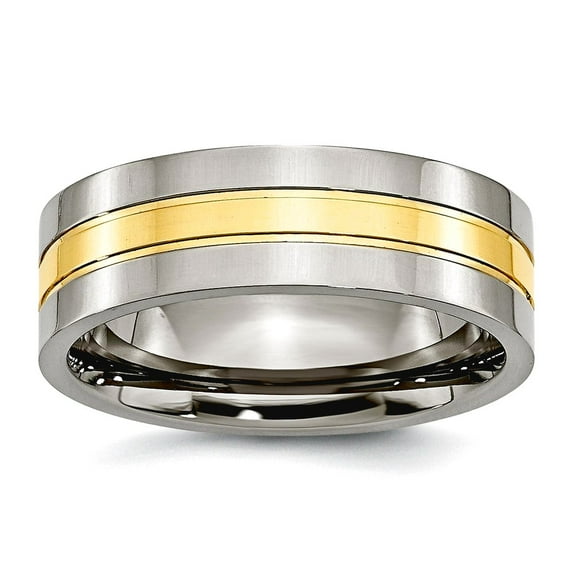 Titanium Yellow Ip Plated Grooved 7mm Polished Band Ring Size 5 Ring for Women and Men