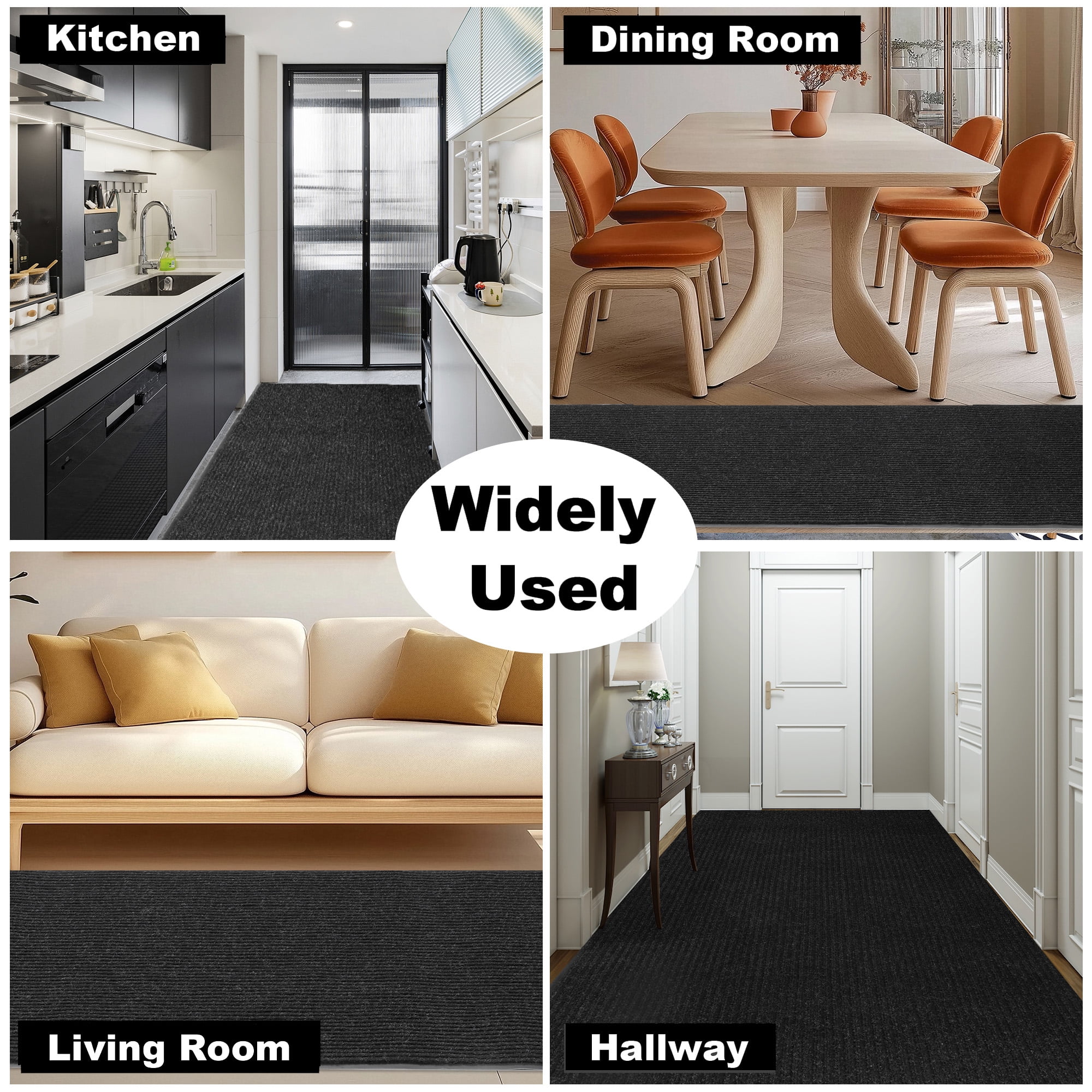 OVYEOFR 16.4 x 3 ft Commercial Carpet Entrance Mats, Non Slip Commercial Floor Mat Runner Rug Utility Mat, Black