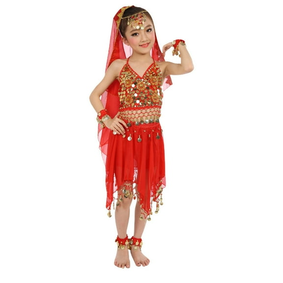 EDFBUYKRS Fall Outfits Childrens Dance Childrens Dance Show Belly Dance Sequin Mesh Set for Stage Performances Girls Outfits