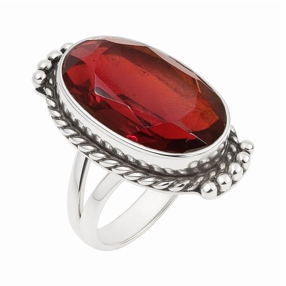 Vintage Oxidized Garnet Ring for Women Oval Cut Gemstone 925 Sterling Silver Ring Handmade January Birthstone Ring Size US 6.5
