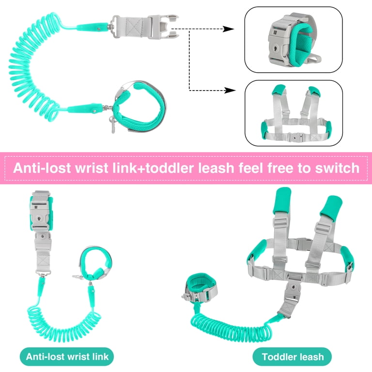 Sixwipe 2-in-1 Toddler Leash, Anti-Lost Wrist Link, Green photo 3