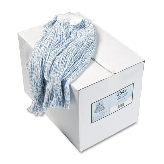 Mop Head Floor Finish Floor Finish, Narrow, Rayon/Polyester, Large, White/Blue, 12/Carton