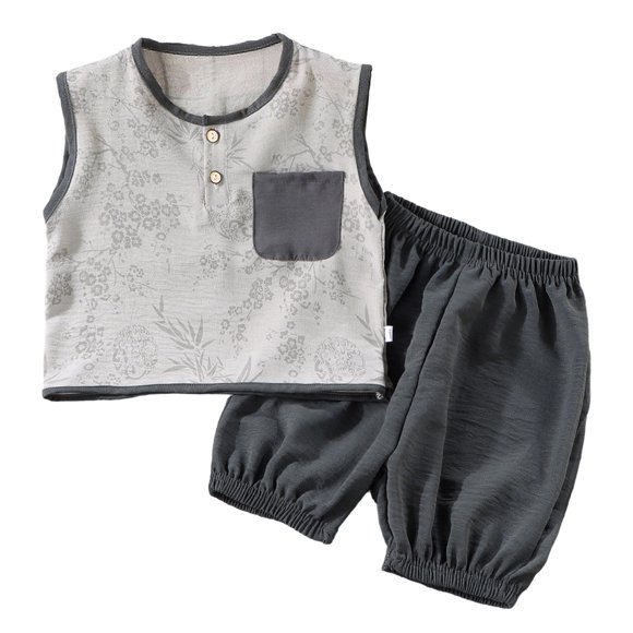 vigerkar Ensemble Mignon 2 Pcs pour Tout-Petits et Enfants, Débardeur Sans Manches Uni en Coton, Bas à Jambe Grand, Ensemble de Vêtements d'Été (Gris, 4-5 Ans)