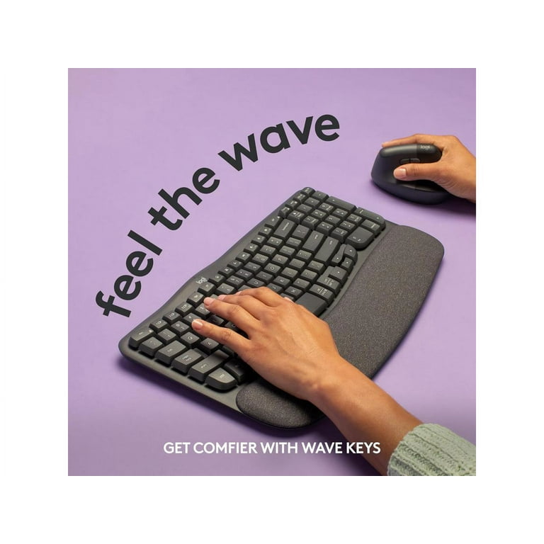 Logitech Wave Wireless Ergonomic Keyboard, Cushioned Palm Rest