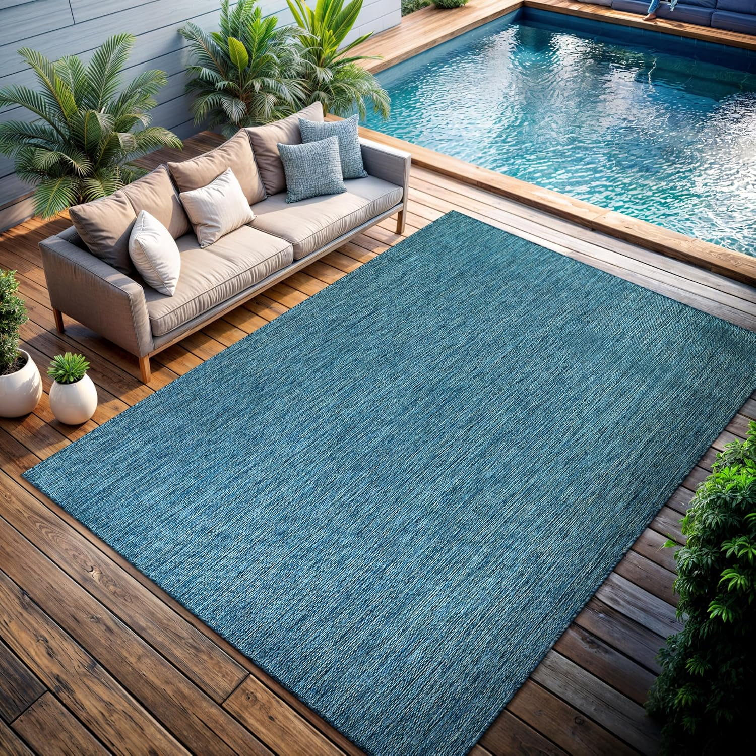 CAMILSON Solid Washable Waterproof Outdoor Indoor Area Rug Gray 5x7