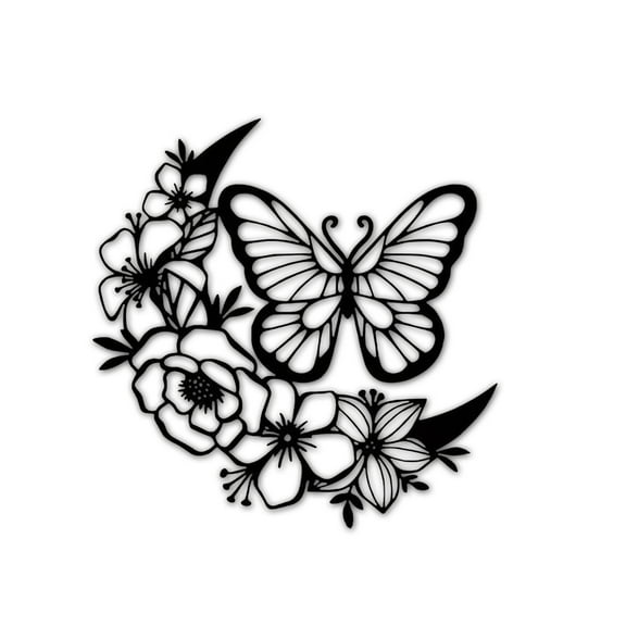 12 x 11.4 Inches Crafts Moon Phase Boho Wall Pediments, Wall Decor Nordic Moon Art Decor Flower Butterfly Metal Art Moon Phase Wall Hanging