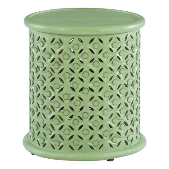 Linon Lainey Wood Hand Carved Side Table in Green