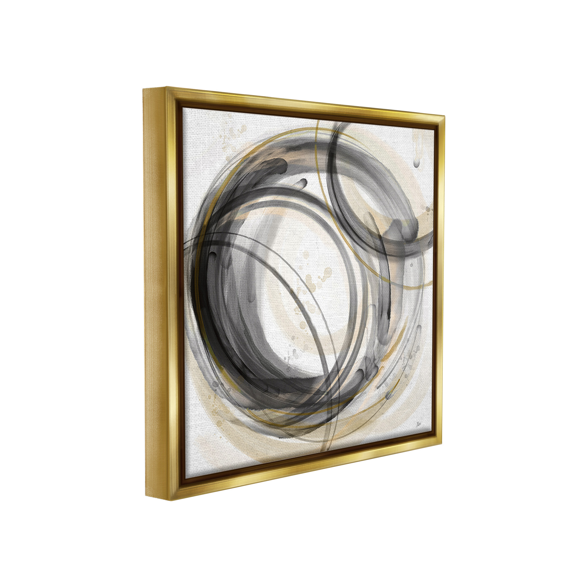 Stupell Industries Neutral Circular Abstract Abstract Painting Gold Floater Framed Canvas Art Print Wall Art, 25 x 25