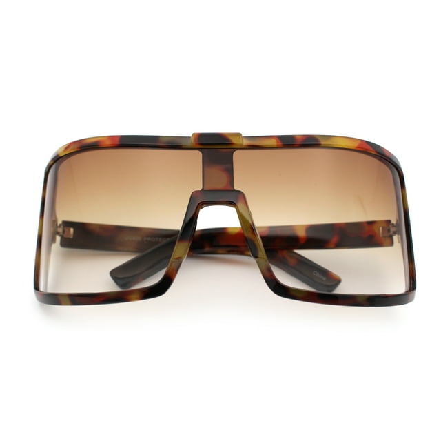 Fancy Large Oversized Curved Panel Monoblock Shield Sport Plastic Sunglasses Tortoise - Brown
