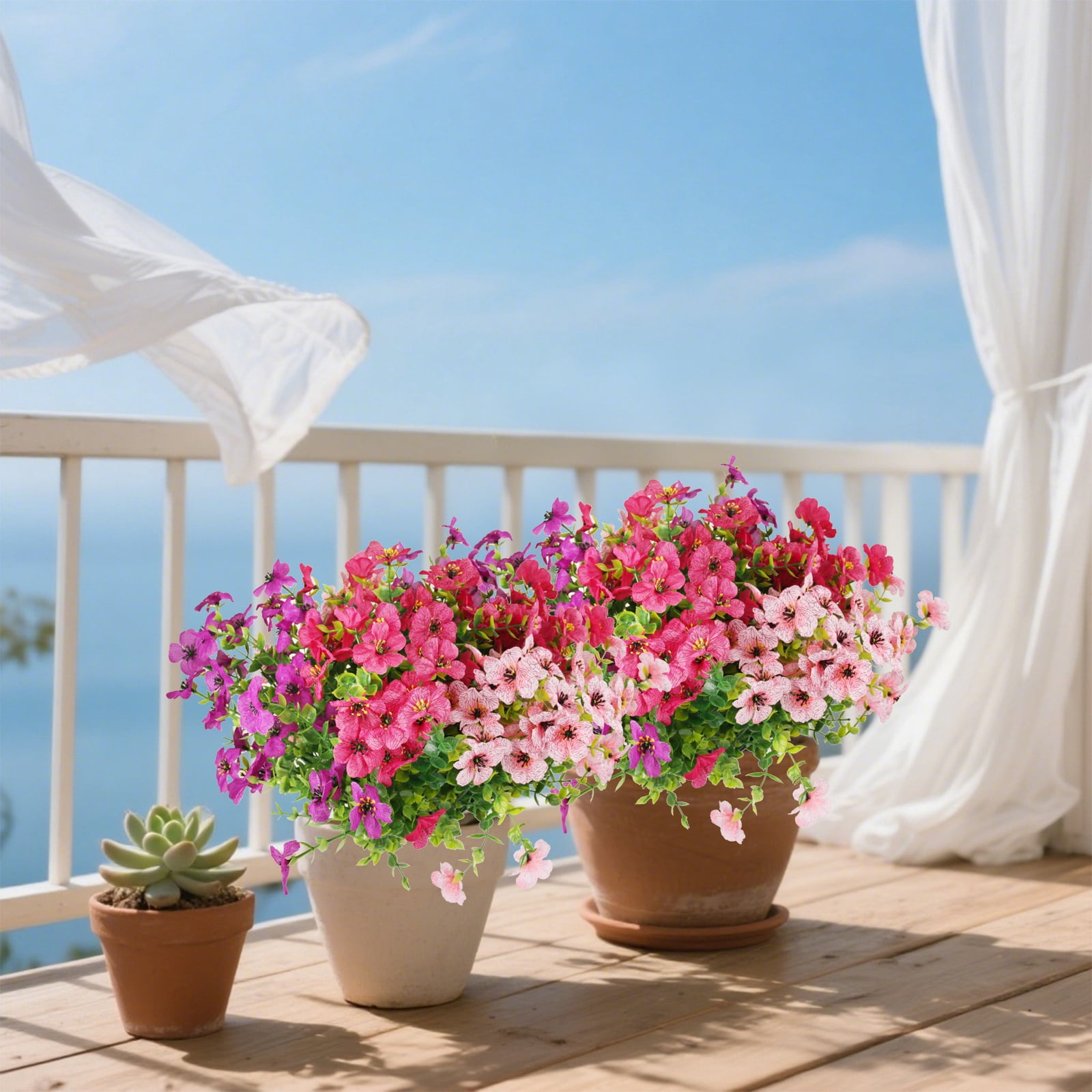 9 Bundles Artificial Flowers for Outdoor,No Fade Fake Plastic Flowers Faux Plants for Decoration Hanging Planters Indoor Outside Garden Porch Window Box Home Wedding Farmhouse